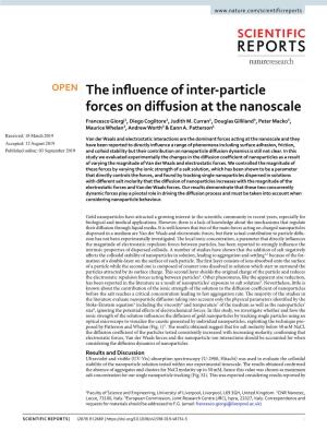 The Influence of Inter-Particle Forces on Diffusion at the Nanoscale