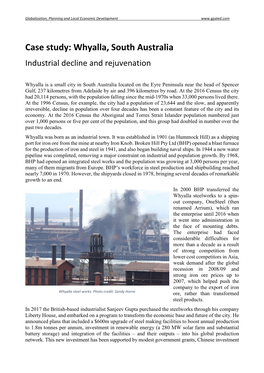 Case Study: Whyalla, South Australia Industrial Decline and Rejuvenation