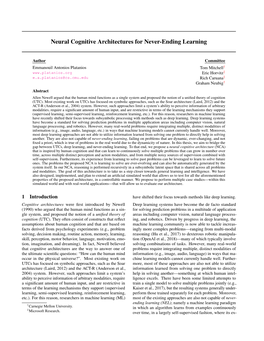 Neural Cognitive Architectures for Never-Ending Learning