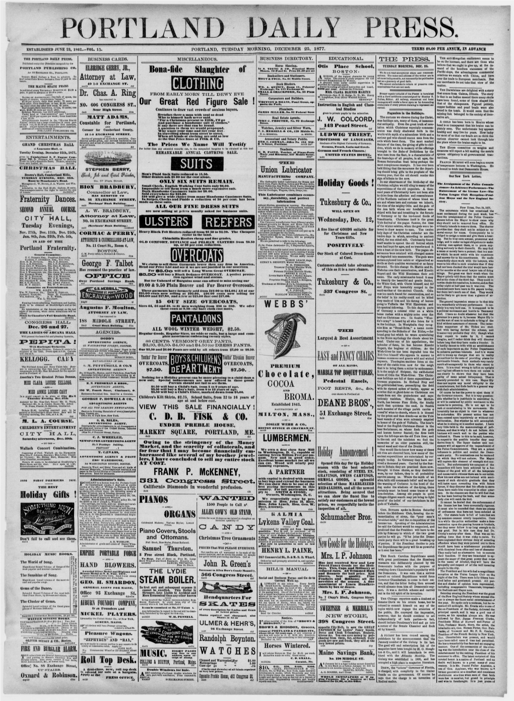 Portland Daily Press: December 25, 1877