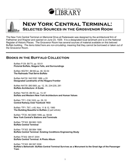 New York Central Terminal: Selected Sources in the Grosvenor Room
