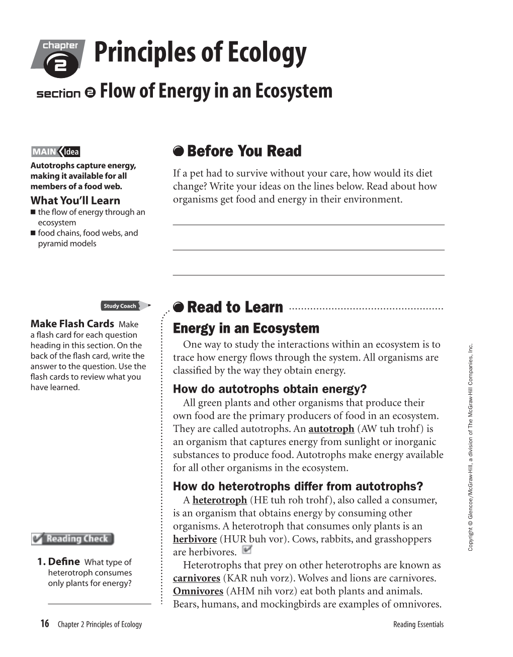 Principles of Ecology Section ●2 Flow of Energy in an Ecosystem