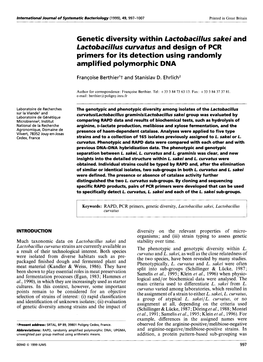 Genetic Diversity Within Lactobacillus Sakei and Primers for Its Detection