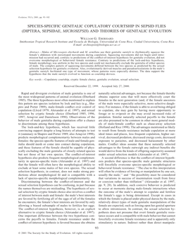 Species-Specific Genitalic Copulatory Courtship in Sepsid Flies (Diptera, Sepsidae, Microsepsis) and Theories of Genitalic Evolution