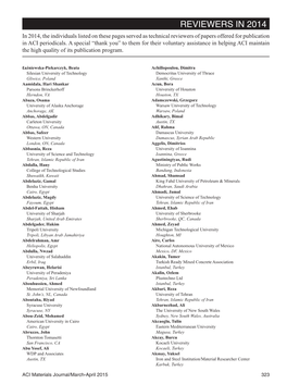 REVIEWERS in 2014 in 2014, the Individuals Listed on These Pages Served As Technical Reviewers of Papers Offered for Publication in ACI Periodicals