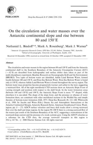 On the Circulation and Water Masses Over the Antarctic Continental Slope and Rise Between 80 and 1503E Nathaniel L