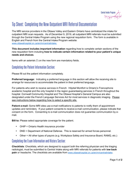 Completing the New Outpatient MRI Referral Documentation