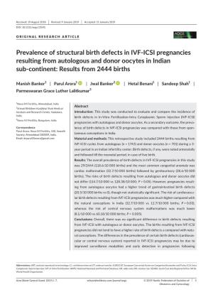 Prevalence of Structural Birth Defects in IVF-ICSI Pregnancies Resulting from Autologous and Donor Oocytes in Indian Sub-Continent: Results from 2444 Births