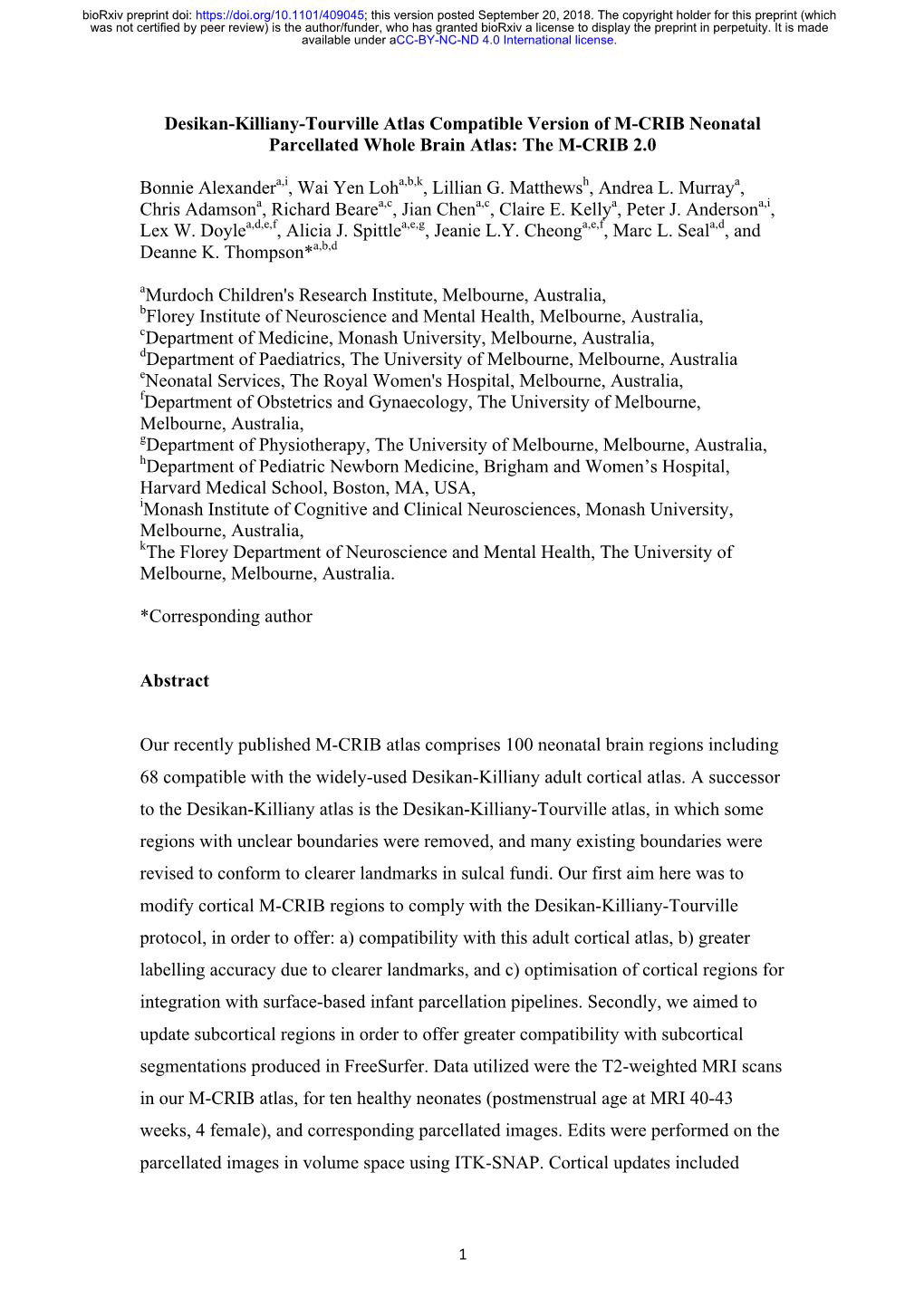 Desikan-Killiany-Tourville Atlas Compatible Version of M-CRIB Neonatal ...