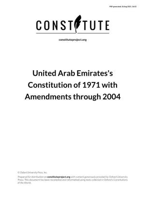 United Arab Emirates's Constitution of 1971 with Amendments Through 2004