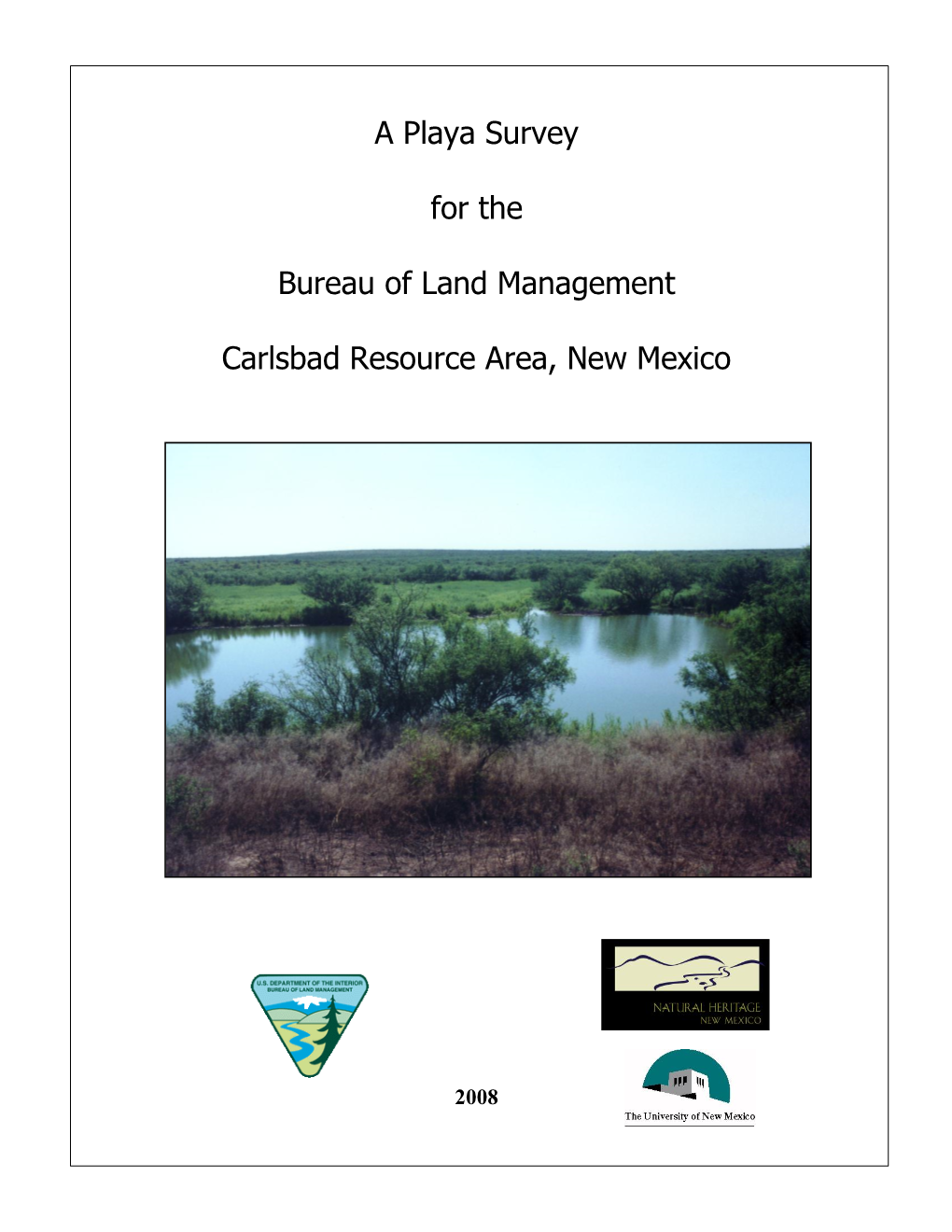 A Playa Survey for the Bureau of Land Management Carlsbad Resource Area, New Mexico