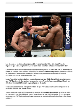 MMA: Le Très Attendu Combat, Francis Ngannou Contre Le Champion Du