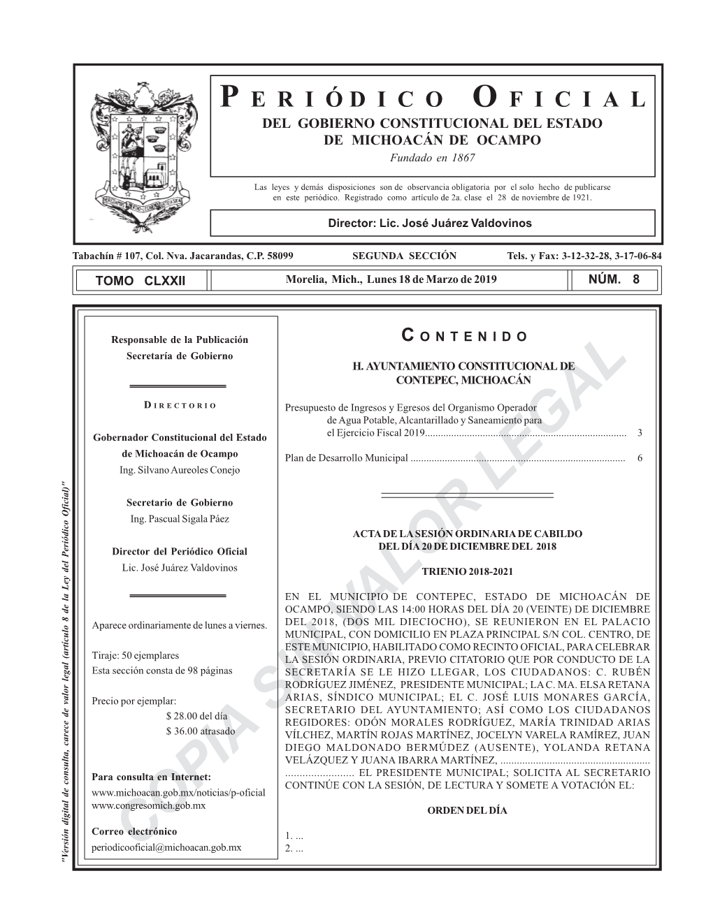 Periódico Oficial DEL DÍA 20 DE DICIEMBRE DEL 2018 Lic