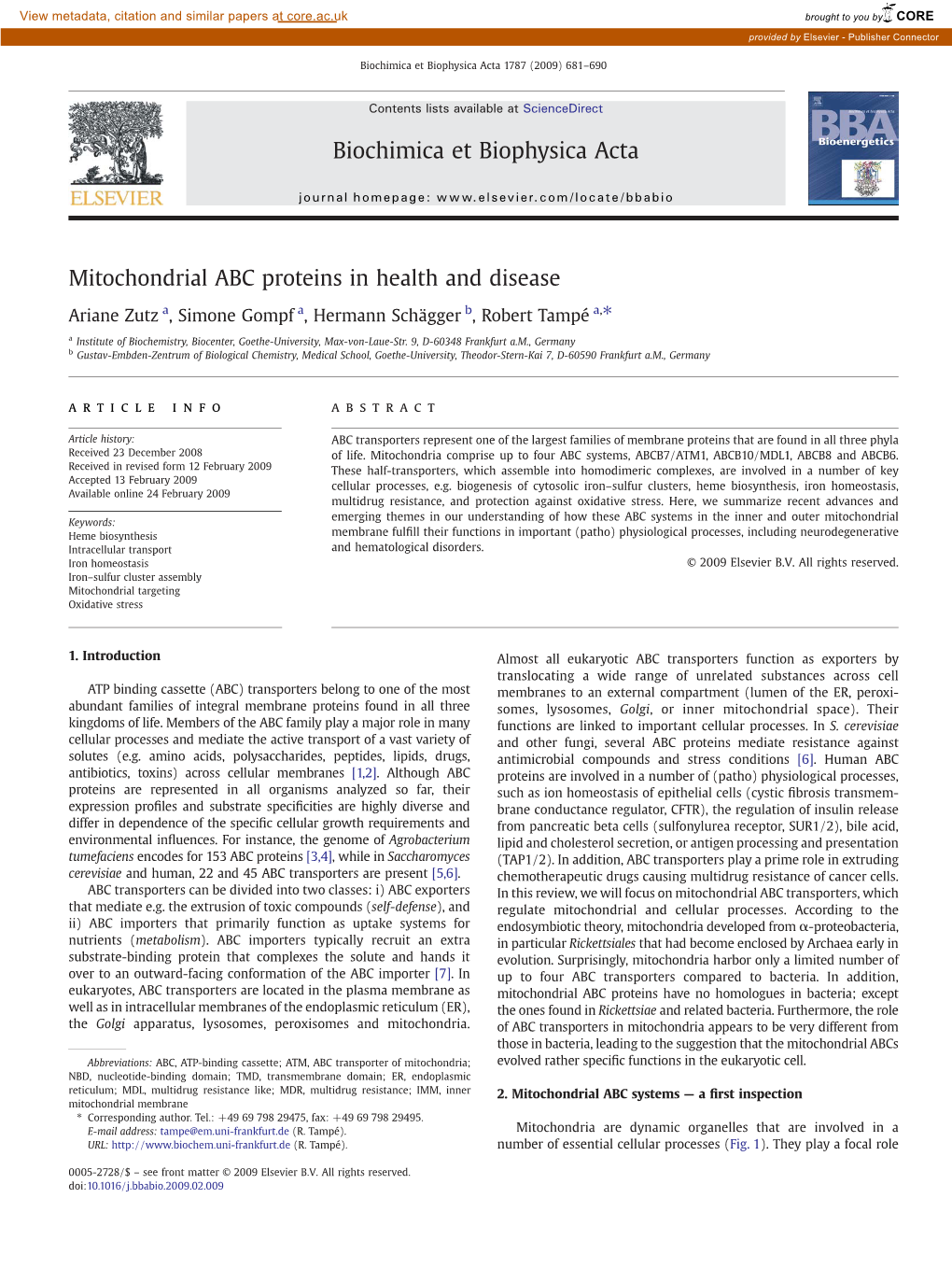 Mitochondrial ABC Proteins in Health and Disease