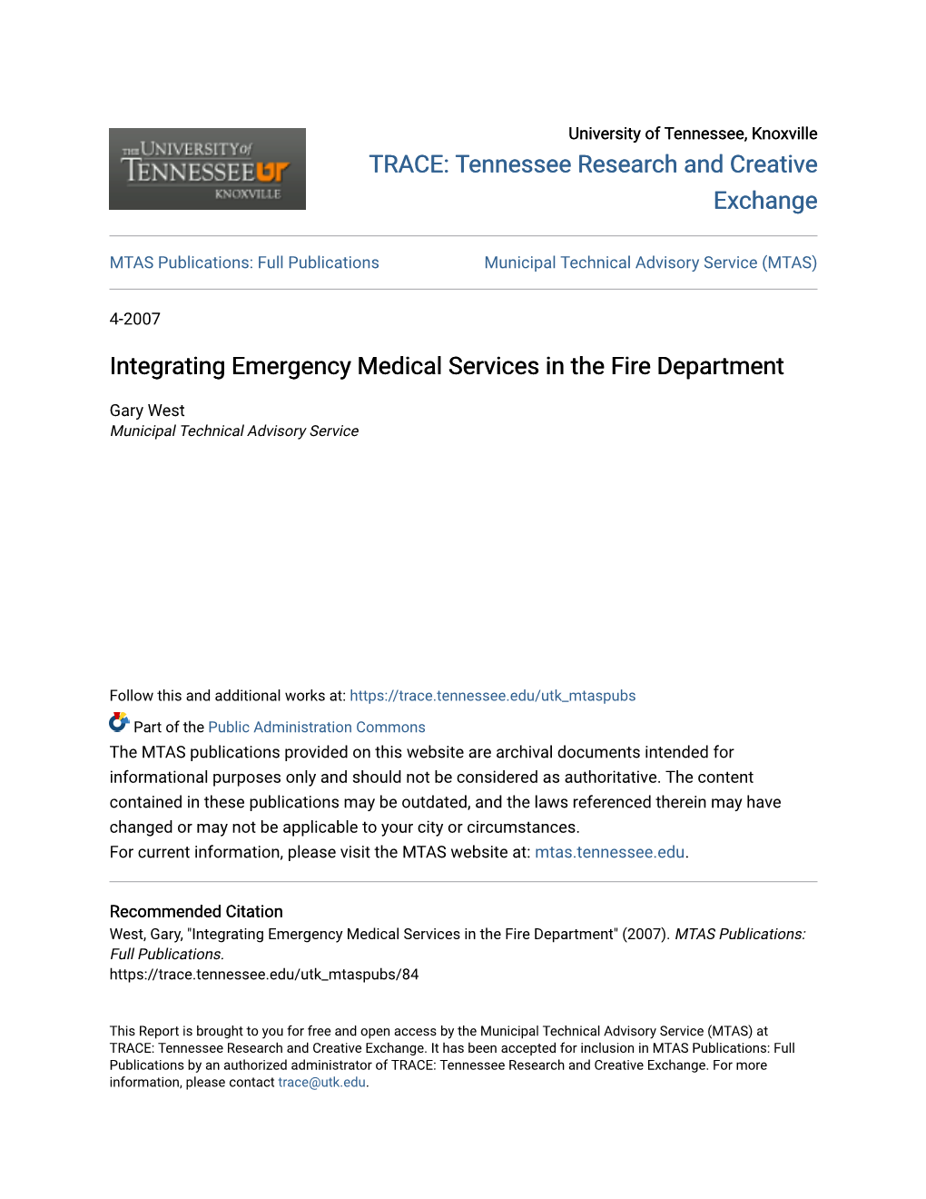Integrating Emergency Medical Services in the Fire Department