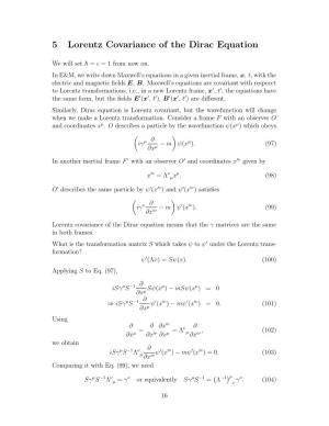 5 Lorentz Covariance of the Dirac Equation