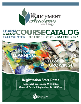 Learn & Grow Fall/Wintercourse | October Catalog2020 - March 2021