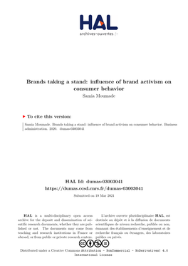 Brands Taking a Stand: Influence of Brand Activism on Consumer Behavior Samia Moumade