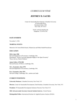 Jeffrey D. Sachs CV