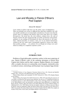 Law and Morality in Patrick O'brian's Post Captain
