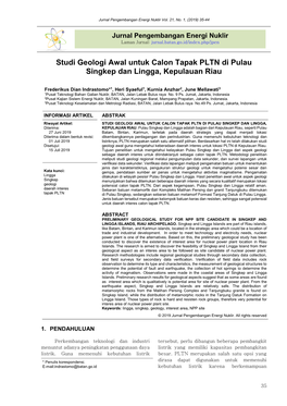 Studi Geologi Awal Untuk Calon Tapak PLTN Di Pulau Singkep Dan Lingga, Kepulauan Riau
