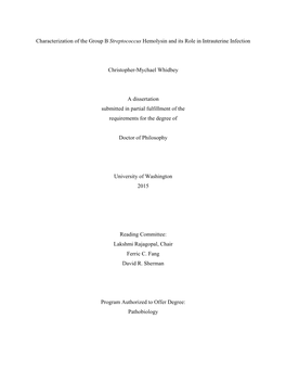 Characterization of the Group B Streptococcus Hemolysin and Its Role in Intrauterine Infection