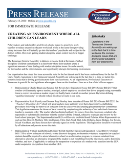 PRESS RELEASE February 13, 2020 Online at for IMMEDIATE RELEASE