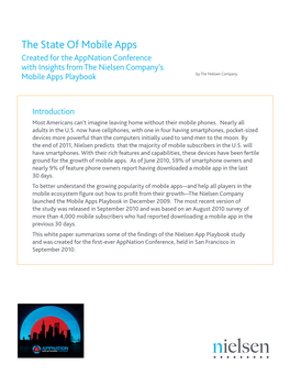 The State of Mobile Apps Created for the Appnation Conference with Insights from the Nielsen Company’S Mobile Apps Playbook by the Nielsen Company