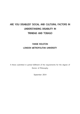 Social and Cultural Factors in Understanding Disability in Trinidad and Tobago