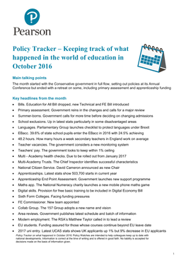 Policy Tracker – Keeping Track of What Happened in the World of Education in October 2016