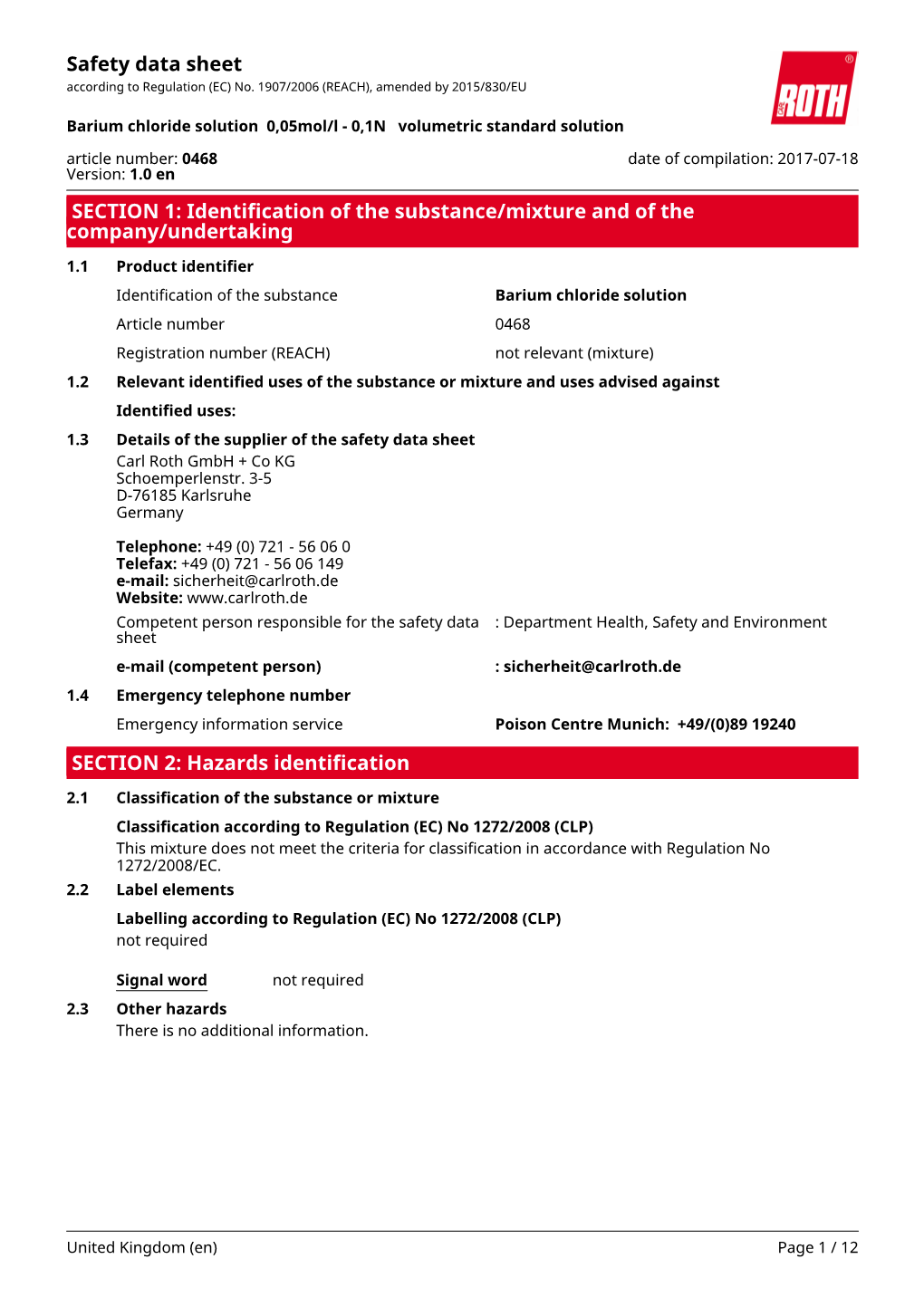 Barium Chloride Solution