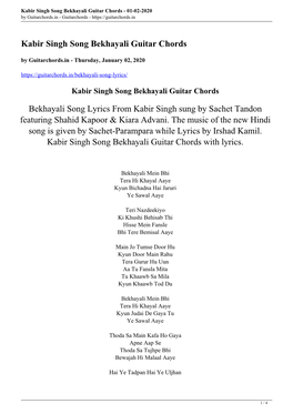 Kabir Singh Song Bekhayali Guitar Chords - 01-02-2020 by Guitarchords.In - Guitarchords