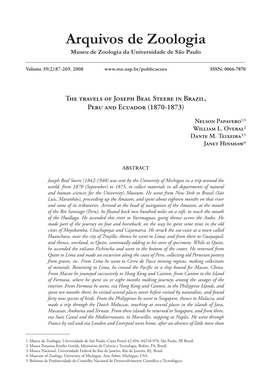 The Travels of Joseph Beal Steere in Brazil, Peru and Ecuador (1870‑1873)