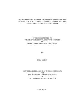 The Relationship Between the Types of Narcissism and Psychological Well-Being: the Roles of Emotions and Difficulties in Emotion Regulation