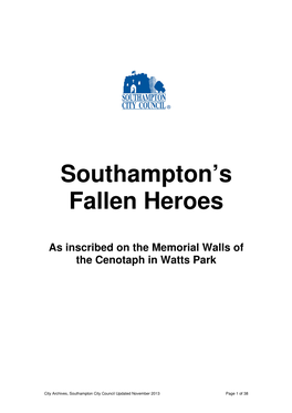 Memorial Walls List of Fallen Heroes November 2013