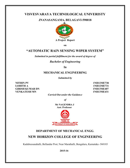 AUTOMATIC RAIN SENSING WIPER SYSTEM” Submitted in Partial Fulfillment for the Award of Degree of Bachelor of Engineering In