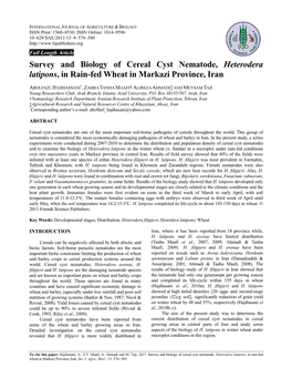 Survey and Biology of Cereal Cyst Nematode, Heterodera Latipons, in Rain-Fed Wheat in Markazi Province, Iran