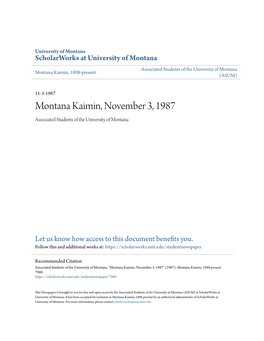 Montana Kaimin, November 3, 1987 Associated Students of the University of Montana
