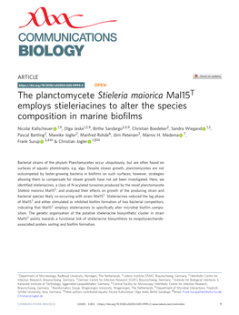 The Planctomycete Stieleria Maiorica Mal15t Employs Stieleriacines to Alter the Species Composition in Marine Bioﬁlms