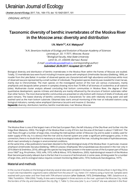Taxonomic Diversity of Benthic Invertebrates of the Moskva River in the Moscow Area: Diversity and Distribution