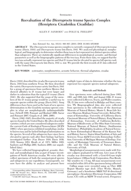 Reevaluation of the Diceroprocta Texana Species Complex (Hemiptera: Cicadoidea: Cicadidae)