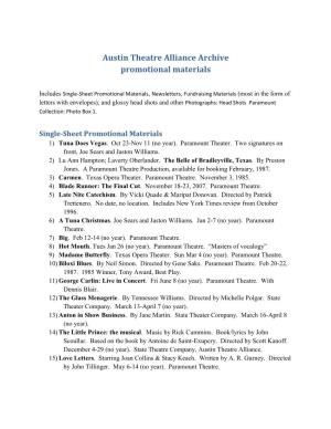 Austin Theatre Alliance Archive Promotional Materials