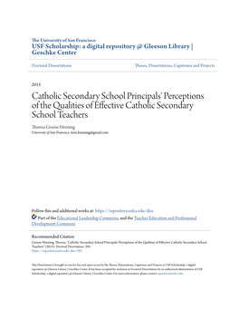 Catholic Secondary School Principals' Perceptions of The