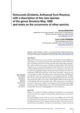 Octocorals (Cnidaria, Anthozoa) from Reunion, with a Description of Two New Species of the Genus Sinularia May, 1898 and Notes on the Occurrence of Other Species