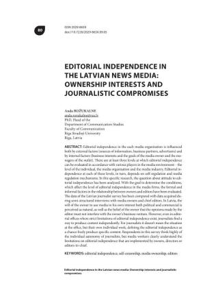 Editorial Independence in the Latvian News Media: Ownership Interests and Journalistic Compromises