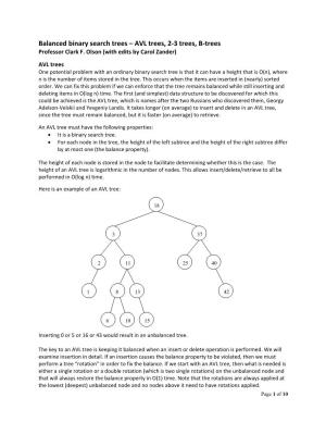 Balanced Binary Search Trees – AVL Trees, 2-3 Trees, B-Trees