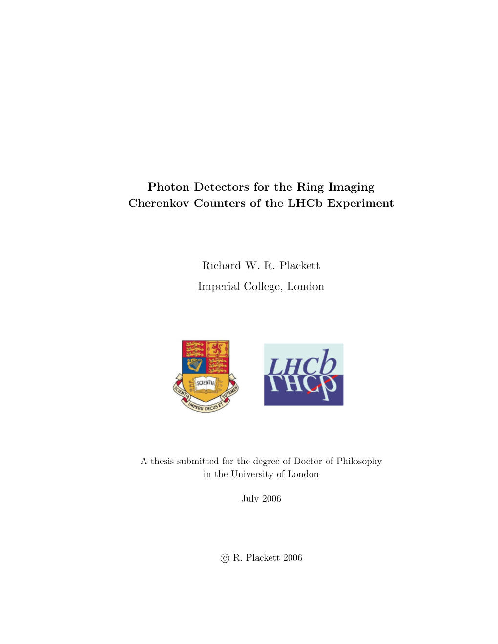 Photon Detectors for the Ring Imaging Cherenkov Counters of the Lhcb Experiment
