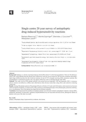 Single Centre 20 Year Survey of Antiepileptic Drug-Induced