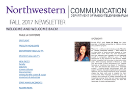 Fall 2017 Newsletter Welcome and Welcome Back!