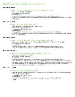 SMMTC Volunteer Trail Maintenance Calendar